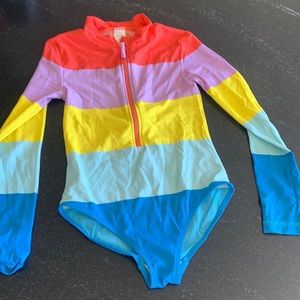MiniBoden zip up girls swim suit M